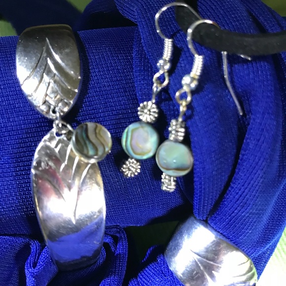 Spoon bracelet, ring w matching abalone earrings - Picture 2 of 5